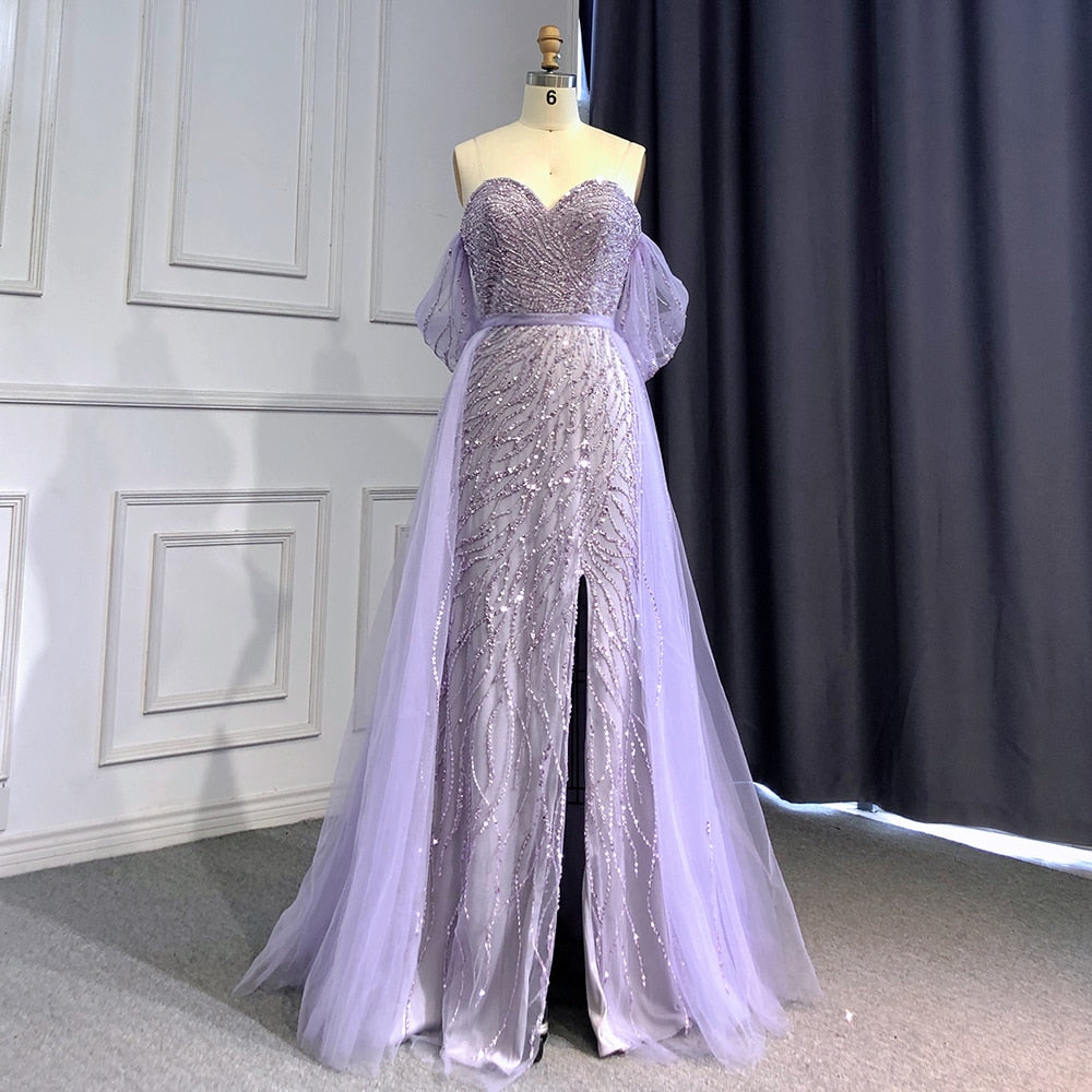 Blue High Split Mermaid Evening Dresses Gowns 2025 Beaded Elegant Luxury For Woman Party LA71595