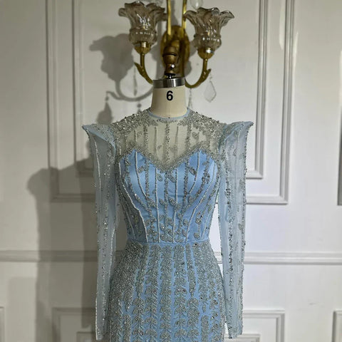 Robe de soirée arabe beige à manches longues LA72826