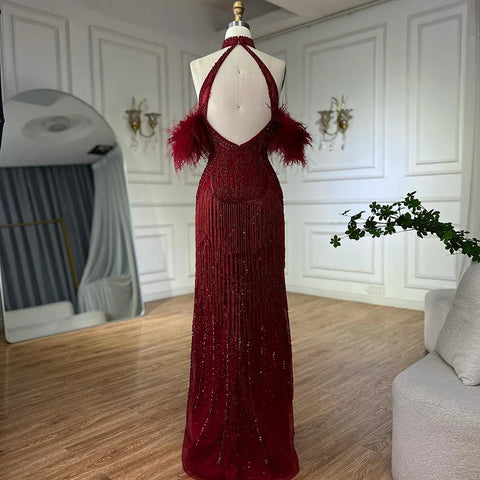 Vestido de noche sexy de sirena, sin tirantes, color nude y plateado, con abertura y borlas de cuentas de lujo para mujer LA72083 