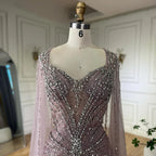 Vestidos de noche árabes saudíes con mangas tipo capa color nude y cuentas, ideales para ocasiones formales (LA72575A) 