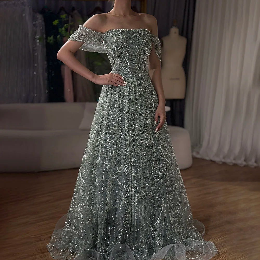 Vestidos de noche corte A con diseño de perlas color nude y cuentas, estilo árabe saudí, para ocasiones formales LA72738 