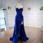 Luxury Sage Green Satin Prom Dress with Slit LA73032