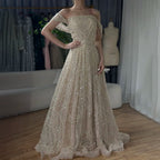 Vestidos de noche corte A con diseño de perlas color nude y cuentas, estilo árabe saudí, para ocasiones formales LA72738 