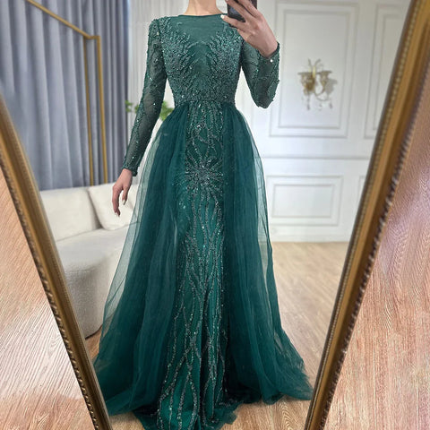 Muslim Green With Train Evening Dresses Gowns 2025 Mermaid Beading Elegant Luxury For Women Party LA71107