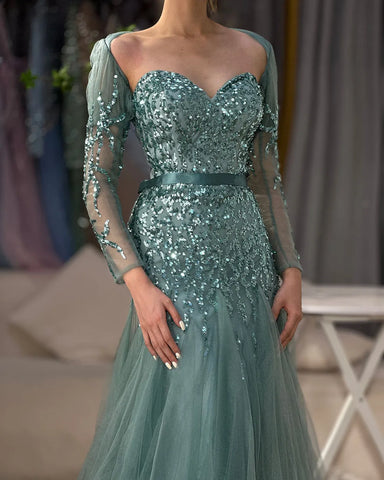 Robe de soirée sexy style arabe fuchsia, col en V, manches longues, perles, luxueuse, encolure en cœur, sans retour, LA71810 