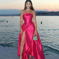 Robe de soirée rose classique pour femme, coupe trapèze, référence Y5431