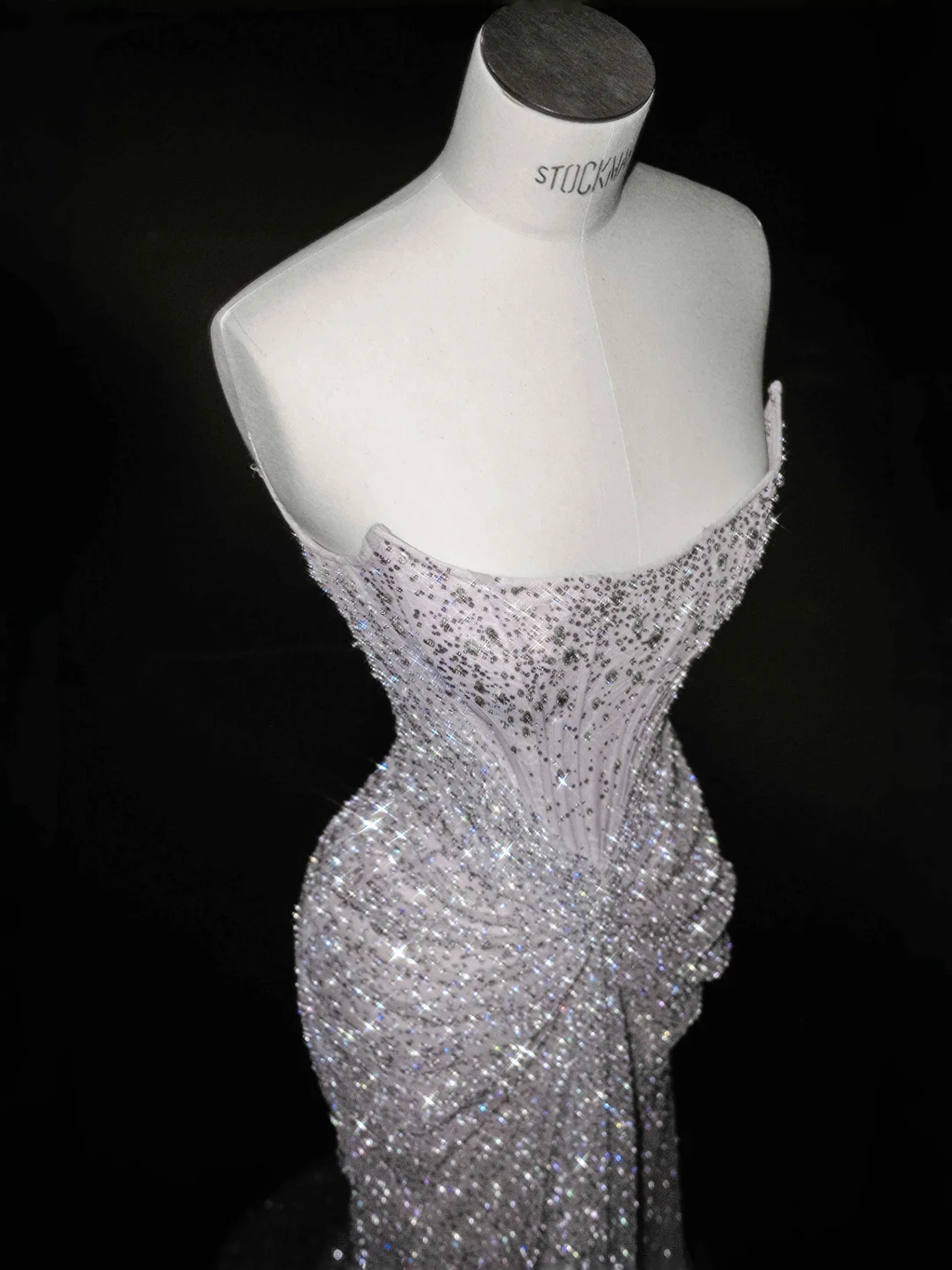 Vestido de fiesta de tul lila brillante con cuentas, vestido de noche de sirena sin tirantes Y8664