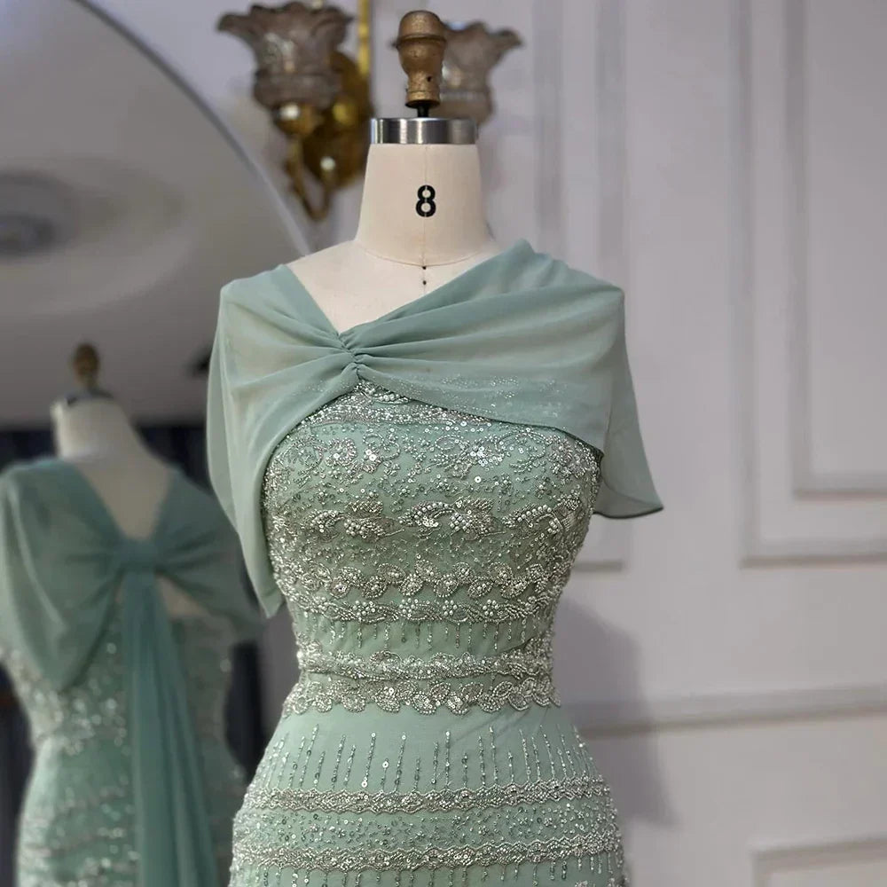 Luxury Dubai Evening Dress with Cape Long Party Gowns LA72126B