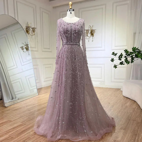 Dubai Arabic Designer Luxury Nude A Line Beaded Evening Dresses Gowns For Women Wedding Party 2025 LA72088