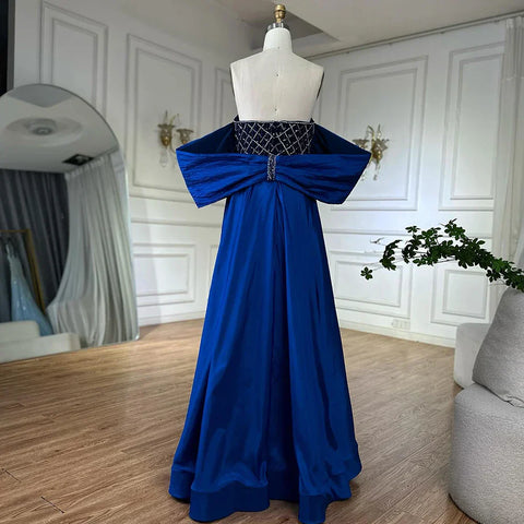 Vestido de noche de sirena con cuentas color piel, hombros descubiertos, chal y detalles de cristal para ocasiones formales 2025 LA72819