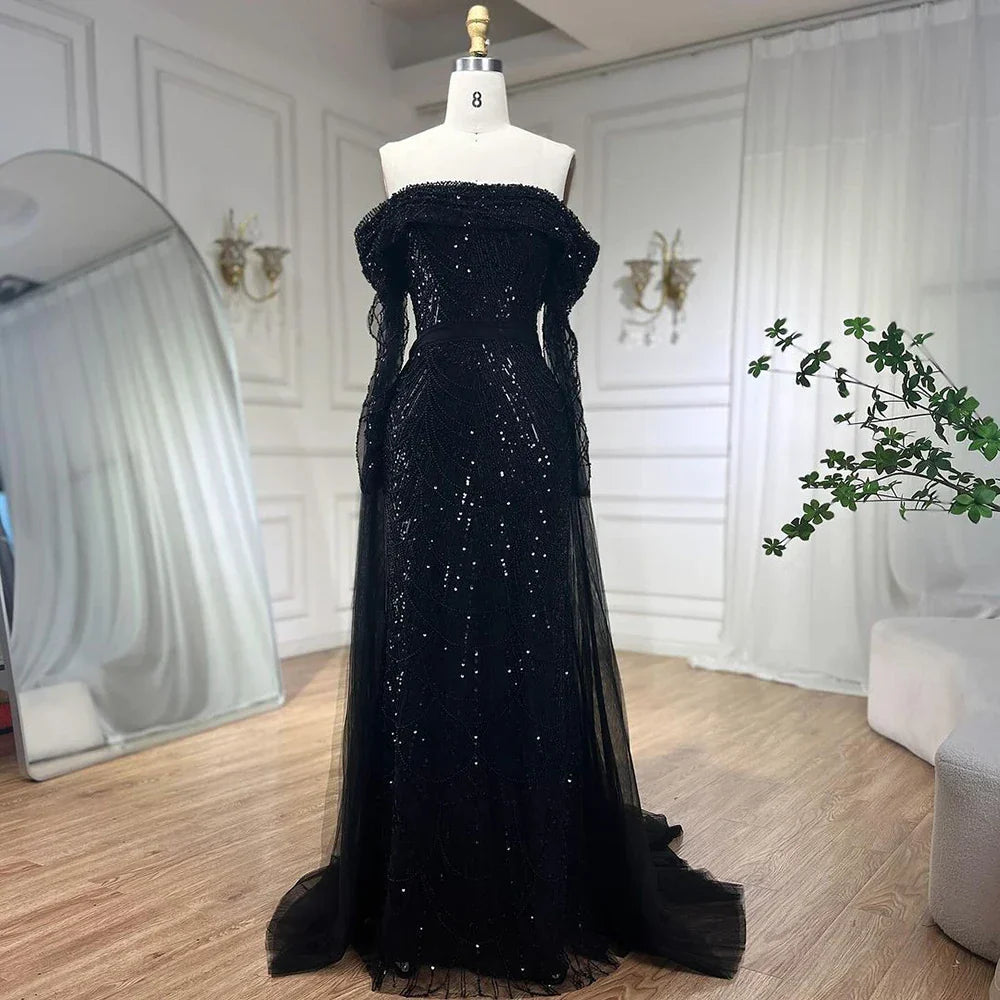 Off Shoulder Light Blue Mermaid Evening Dress with Detachable Overskirt Dubai LA72254