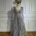 Muslim Beige A Line  Beaded Feathers Luxury Dubai Long Evening Dresses Gowns 2025 For Women Wedding Party LA72172