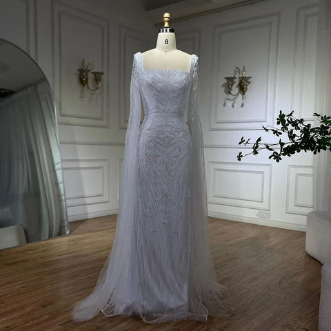 Nude Pink Luxury Evening Dresses with Cape Sleeves LA72261