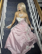 Robe de bal longue rose charmante sans bretelles en satin, robe de soirée formelle Y8192