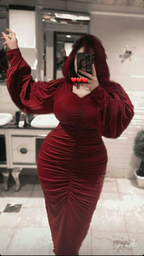 Robe de soirée bordeaux vintage à manches longues Y4884
