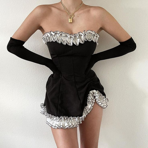 Vestido de fiesta sin tirantes irregular, vestido de cóctel sexy Y5941