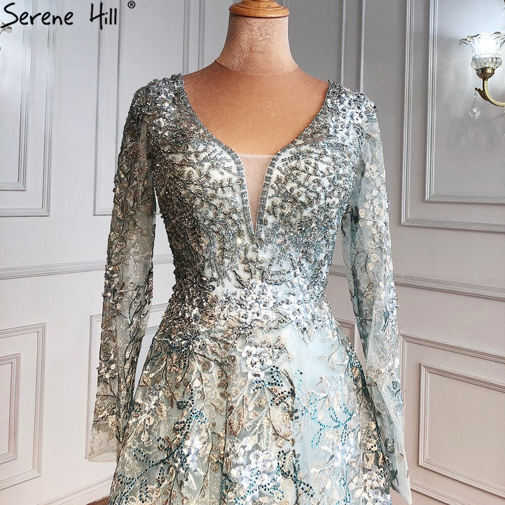 Elegant Long Sleeve Arabic Evening Dresses Luxury Dubai Plus Size LA71026