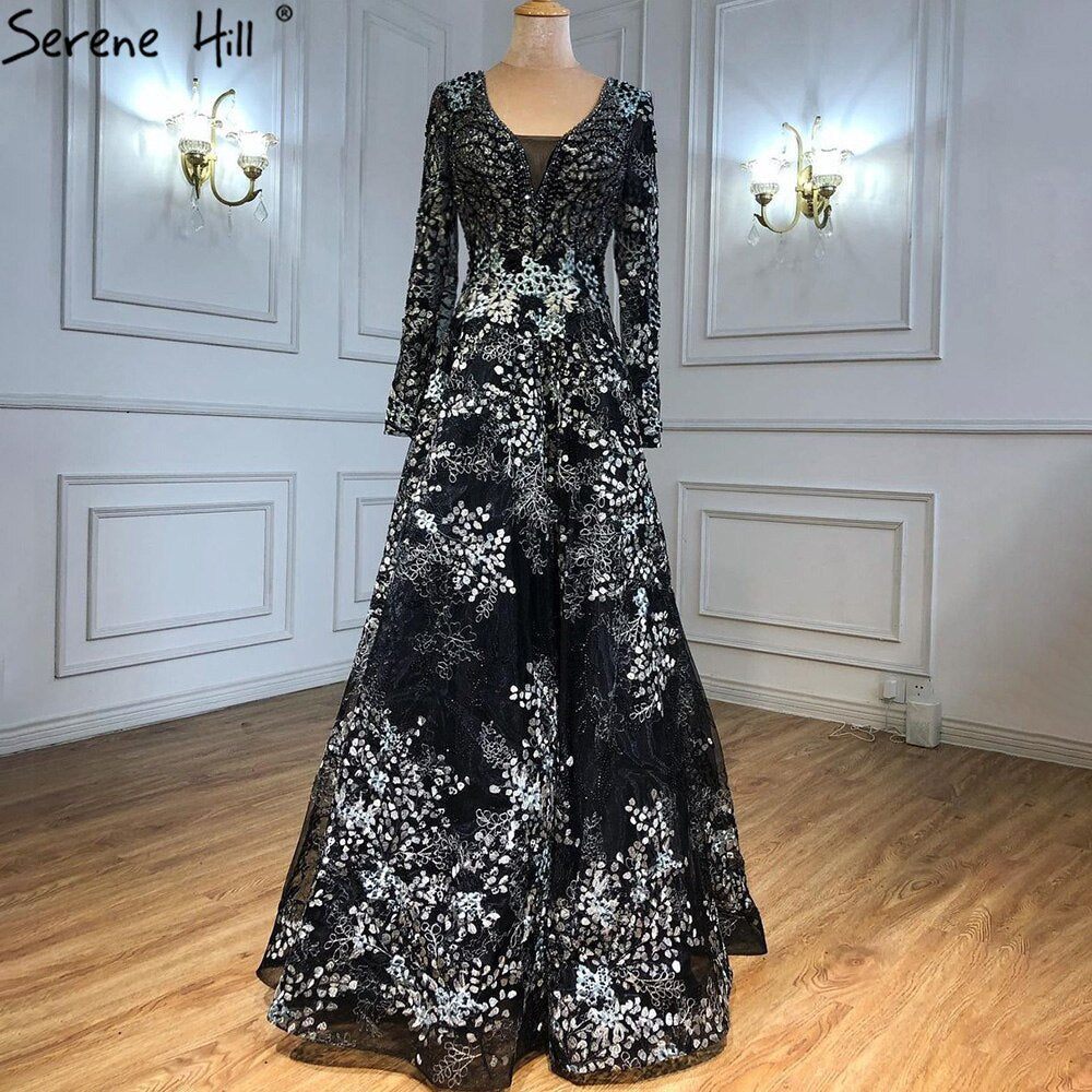 Elegant Long Sleeve Arabic Evening Dresses Luxury Dubai Plus Size LA71026
