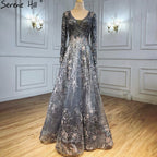 Elegant Long Sleeve Arabic Evening Dresses Luxury Dubai Plus Size LA71026