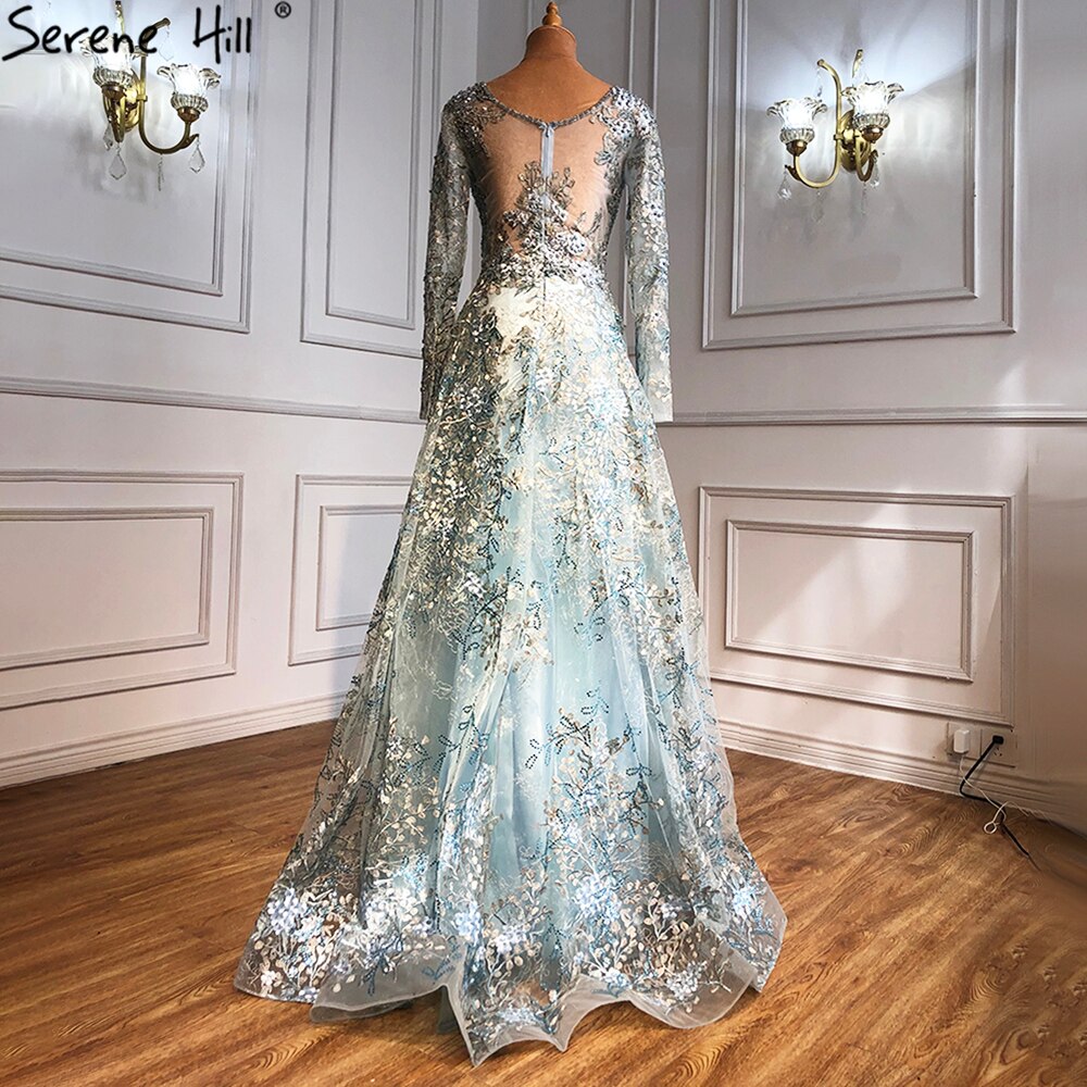 Elegant Long Sleeve Arabic Evening Dresses Luxury Dubai Plus Size LA71026