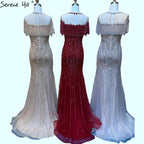 Nude Mermaid Luxury Evening Dresses For Woman 2025 Dubai Diamond Sequins Formal Dress LA70519