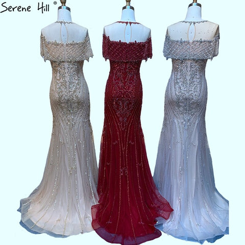 Vestidos de noche de lujo estilo sirena color piel para mujer 2025, vestido formal de Dubái con lentejuelas de diamante LA70519 