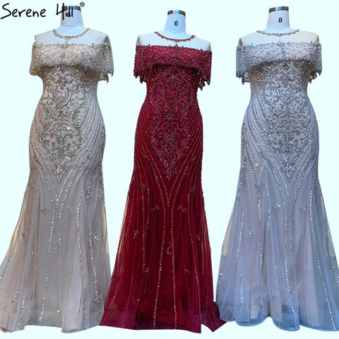 Vestidos de noche de lujo estilo sirena color piel para mujer 2025, vestido formal de Dubái con lentejuelas de diamante LA70519 