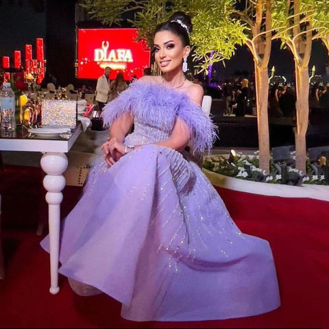 Sexy Off Shoulder A Line Feather Beaded Luxury Evening Dresses Gowns For Women Arabic Party 2025 LA71844