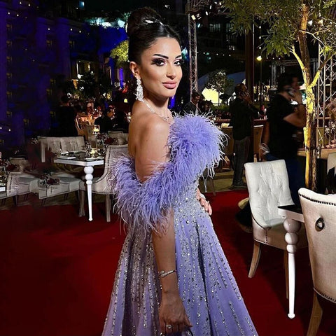 Sexy Off Shoulder A Line Feather Beaded Luxury Evening Dresses Gowns For Women Arabic Party 2025 LA71844