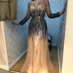Gradient Luxury Evening Gowns  2025 Long Sleeves Beading Sparkle A-Line Formal Dress LA70323
