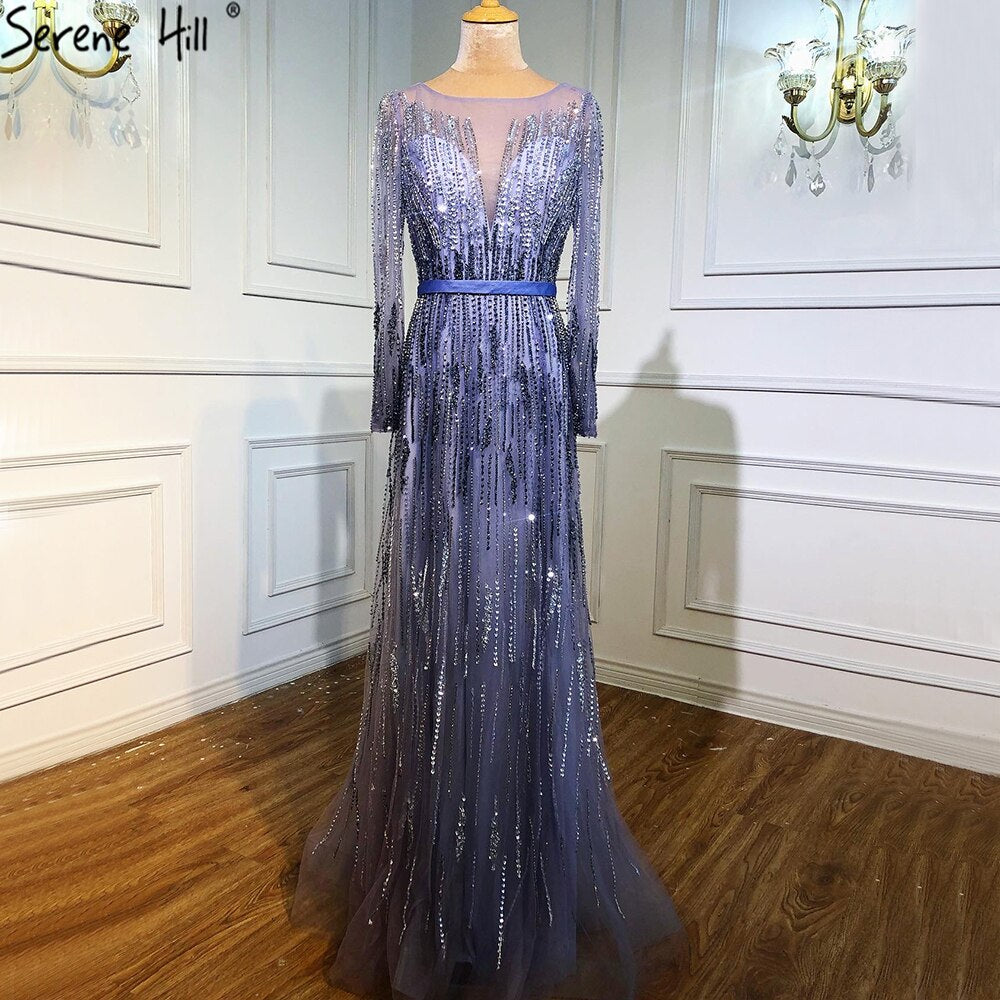 Gradient Luxury Evening Gowns  2025 Long Sleeves Beading Sparkle A-Line Formal Dress LA70323