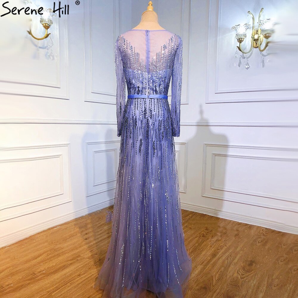Gradient Luxury Evening Gowns  2025 Long Sleeves Beading Sparkle A-Line Formal Dress LA70323