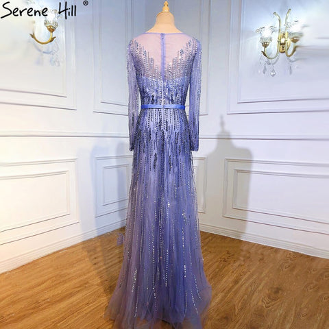 Vestidos de noche de lujo con degradado, manga larga, apliques de cuentas y brillo, corte A, vestido formal LA70323 