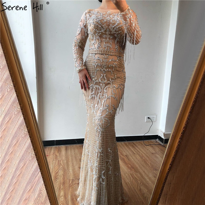 SERNE HILL Dubai  Luxury  Muslim Tassel Beading Long Evening Dresses Party Formal Gowns  For  Woman 2025 Plus Size LA60707