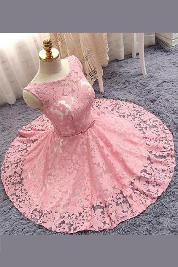 Vestidos de fiesta de princesa corte princesa, transparentes, florales, con apliques, color rosa. 