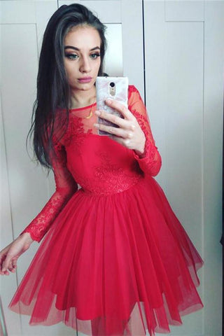 Robes de bal de fin d'année en tulle à manches longues et transparentes, ornées d'appliqués floraux