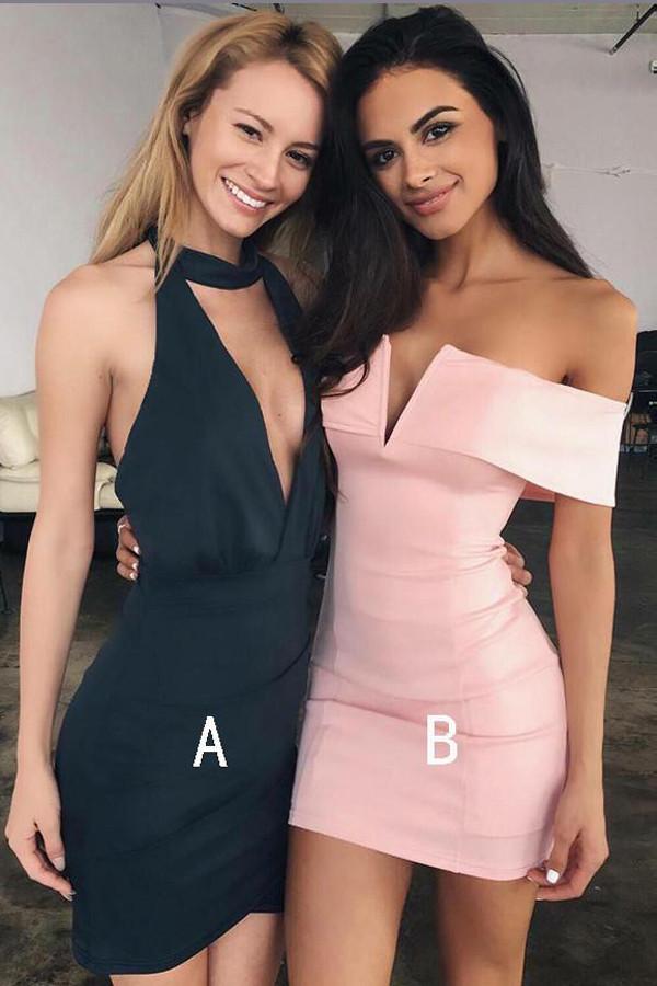Robes de soirée roses simples, mignonnes et moulantes à col en V, disponibles en ligne