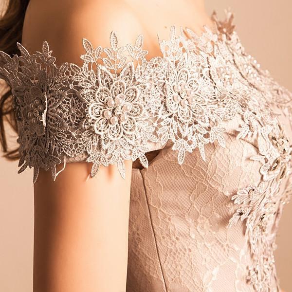 Robe de bal courte en tulle à épaules dénudées, robes de soirée à encolure ronde ornées d'appliques