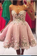 Vestidos de fiesta cortos sin tirantes con escote corazón y apliques de corte en A, vestidos de graduación cortos