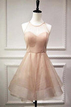 Robe de soirée rose en tulle transparent à col halter et lacets, adorable robe de bal