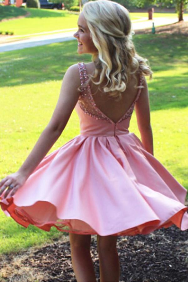 Vestido de fiesta barato con espalda descubierta y cuentas transparentes de Stain