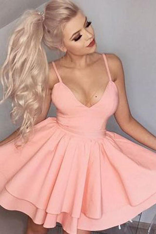 Robes de bal courtes à fines bretelles et col en V simple, robes de soirée courtes