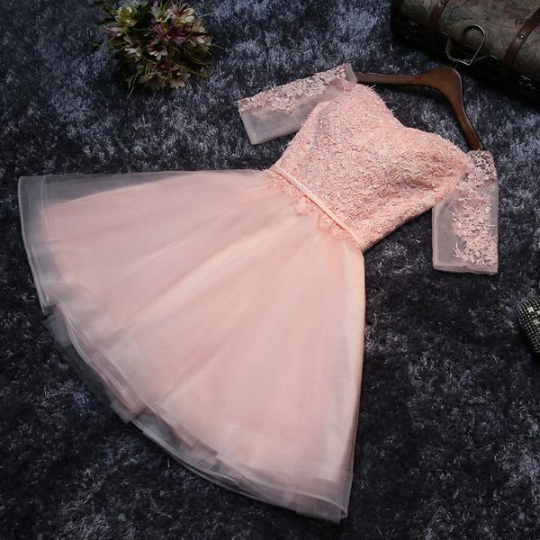 Lindo vestido de fiesta de bienvenida de tul corte A con encaje, vestido corto de graduación en línea 