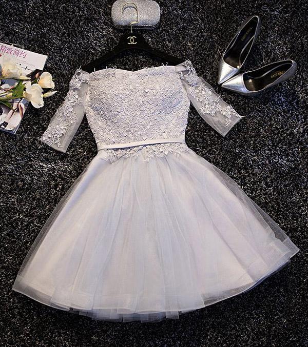 Lindo vestido de fiesta de bienvenida de tul corte A con encaje, vestido corto de graduación en línea 