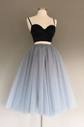 Vestido de dos piezas de tul gris, corte en A, encantador, para fiesta de bienvenida o graduación.