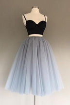 Vestido de dos piezas de tul gris, corte en A, encantador, para fiesta de bienvenida o graduación.