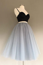 Vestido de dos piezas de tul gris, corte en A, encantador, para fiesta de bienvenida o graduación.