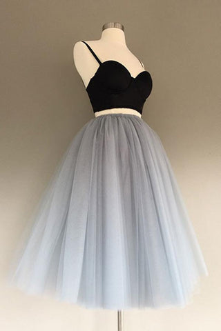 Robe de bal de fin d'année deux pièces en tulle gris charmant, coupe trapèze, robe de remise de diplôme