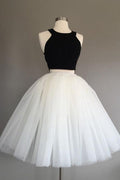 Robe de bal courte deux pièces en tulle ivoire, sans manches, arrivant au genou, dos nu et dos nu, robe de soirée courte.