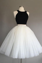 Robe de bal courte deux pièces en tulle ivoire, sans manches, arrivant au genou, dos nu et dos nu, robe de soirée courte.
